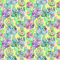 Watercolor cactus seamless pattern background. Artwork hand-drawn painted.