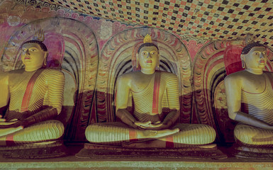5th Century Dambulla Cave Temple And Statues In Dambulla, Sri Lanka. Dambulla Cave Temple Is The Largest And Best Preserved Cave Temple Complex In Sri Lanka (With Computer Color Effects)