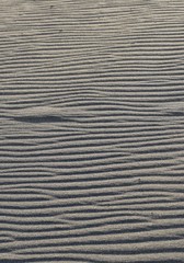The rippled texture of sand dunes at the beach.