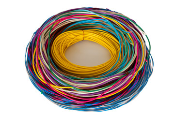 A roll of wire in colored insulation.