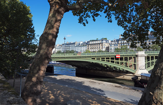 Quays of Jussieu, Sully Pont and Island of Saint-Louis in Paris, France. September 2019