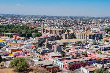 Fototapeta na wymiar Aerial view cityscape of Cholula with Capilla Real o de Naturales