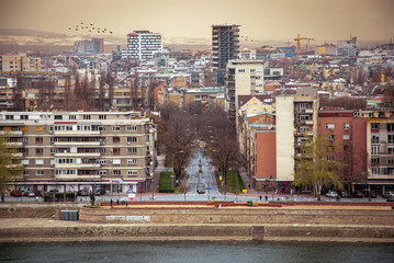 Fototapeta na wymiar Beautiful warm color city landscape in Europe, Serbia.