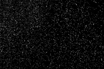 White grainy texture isolated on black background. Dust overlay. Noise granules. Snow vector elements. Digitally generated image. Illustration, EPS 10.
