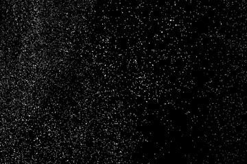 White grainy texture isolated on black background. Dust overlay. Noise granules. Snow vector elements. Digitally generated image. Illustration, EPS 10.
