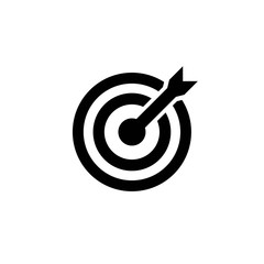 Mission icon or business goal logo in black design concept on an isolated white background. EPS 10 vector.