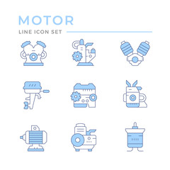 Set color line icons of motor and engine