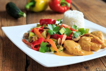 chicken with rice and  vegetables