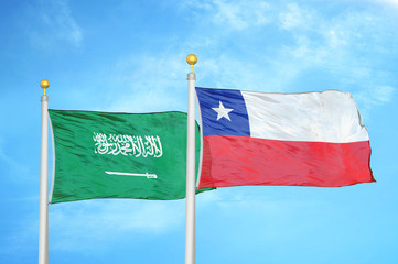Saudi Arabia and Chile two flags on flagpoles and blue cloudy sky