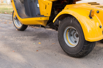 Obraz na płótnie Canvas Three wheels motorcycle details. Close up tires view
