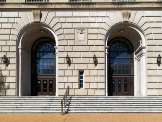 Washington D.C., USA - March 1, 2020: One of the entrance to United States Internal Revenue Service (IRS)  headquarters building in Washington, D.C. USA. - obrazy, fototapety, plakaty