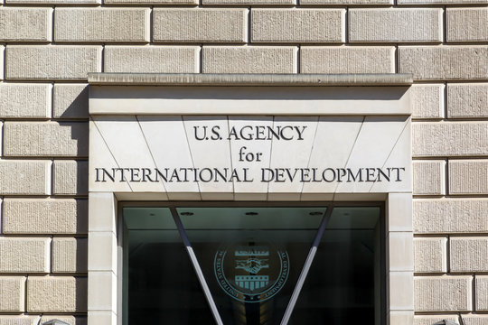 Washington, DC, USA- March 1, 2020: Sign of the United States Agency for International Development in Washington, DC, USA, an independent agency of the United States federal government. 