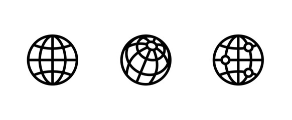 Three Globe and Network icons. Editable Line Vector.