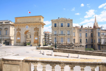 The famous Triumphal arch, monument in the historic center of Montpellier city, France