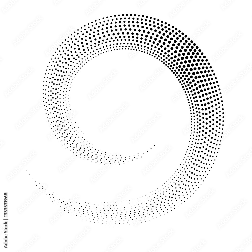 Poster Halftone spiral as icon or background. Black abstract vector circle frame with dots as logo or emblem.