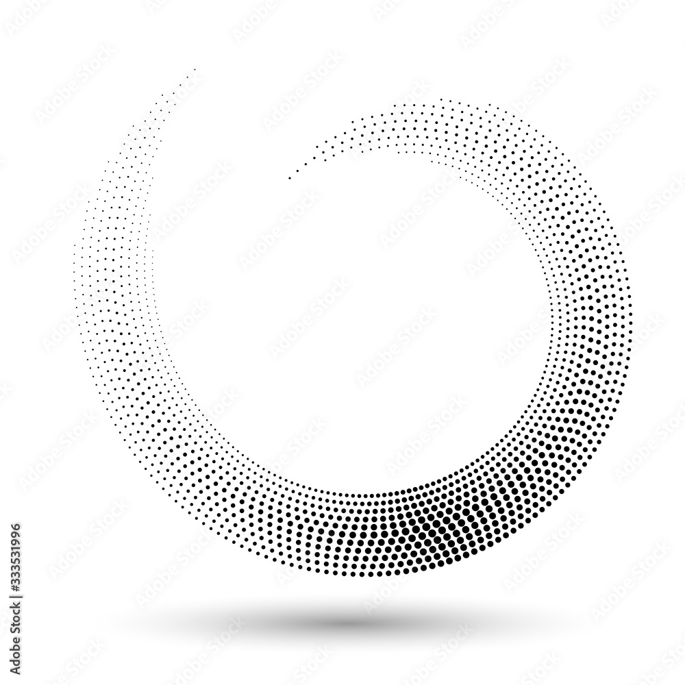 Poster Halftone spiral as icon or background. Black abstract vector circle frame with dots as logo or emblem.