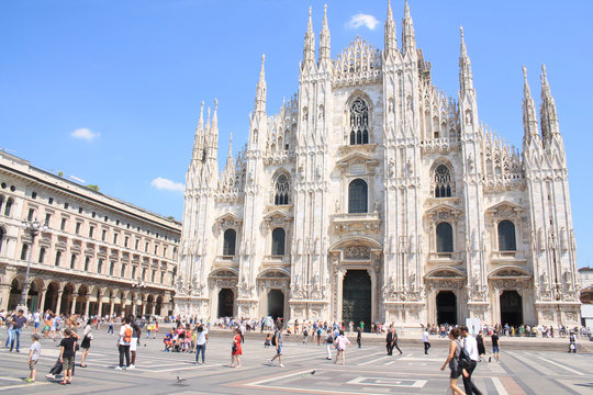 Piazza del Duomo, the main piazza of Milan and Cathedral-Basilica of the Nativity of Saint Mary, the largest Gothic cathedral in the world, Lombardy, Italy