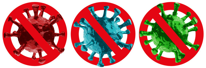 Coronavirus 2019-nCoV isolated on white background. Coronavirus is crossed out with red STOP sign