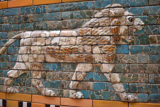 Germany, Berlin, 26,03,2015 A lion of the Ishtar Gate of Babilon in the Pergamon Museum in Berlin