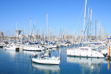 Marina and the lighthouse of the Mediterranean, an ancient water tower in Palavas les flots, a seaside resort of the Languedoc coast in the south of Montpellier