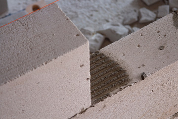 The first stages of building a house of silicate blocks.