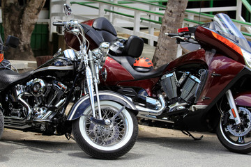 Fototapeta na wymiar Numerous motorcycles side by side in Nassau
