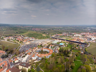 Beautiful flight on a quadcopter in Bad Dürkheim. View of the salinarium. Germany.