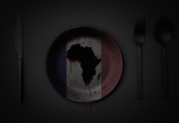 Afryka ilustracja krwawienie na talerzu z francuskimi kolorami, koncepcja tego, jak europejscy satti wykorzystują bogactwo afrykańskie - 333537102