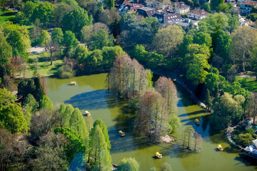 Fototapeta na wymiar Top view of the lake in Luisenpark. Mannheim. Germany.