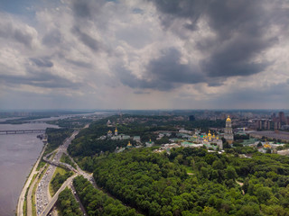 Fototapeta premium Beautiful, summer top view of the Kiev Pechersk Lavra. Kiev. Beautiful clouds.