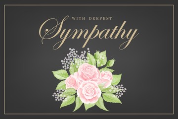 Pink rose bouquet on black background vector sympathy template