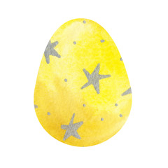 Watercolor yellow Easter egg. Colorful watercolor element for Happy Easter. Hand drawn egg illustration on white background isolated