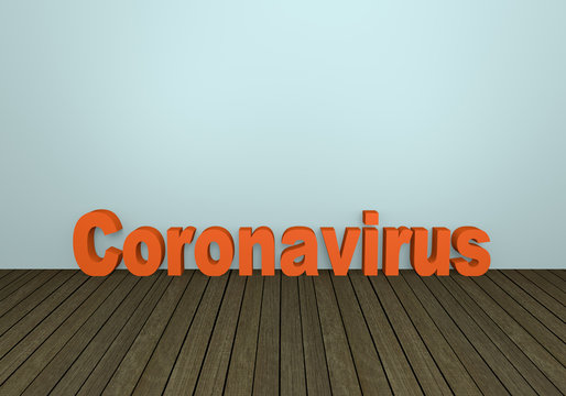 3D Text "coronavirus" auf Holzboden mit Textfreiraum.  3d rendering