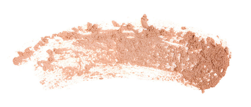 Smeared make-up foundation bb-cream smudge powder creamy texture. Face skin concealer nude color on white isolated background.