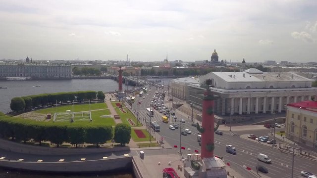 City St. Petersburg aerial view of Vasilievsky island arrow