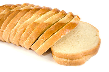 sliced white bread isolated on a white background. Copy space.