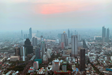 view of Bangkok from the observation deck early in the morning