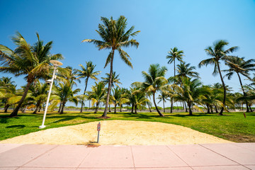 No people in Miami Beach Ocean Drive Lummus Park social distancing to slow Coronavirus Covid 19