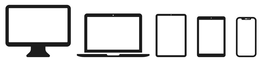 Device icon set: Laptop, Computer, Tablet and Smartphone. Vector illustration - obrazy, fototapety, plakaty