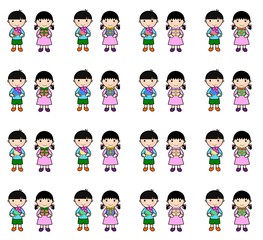 プレゼントと花束を持つ男の子と女の子