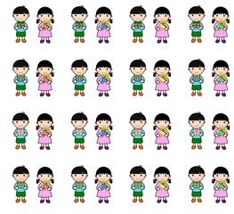 プレゼントと花束を持つ男の子と女の子