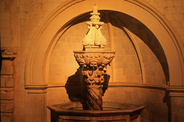 Small Onofrio fountain in the Old city of Dubrovnik, Croatia, night photograph