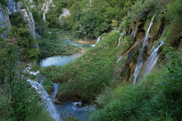 Panorama of Big Waterfall in Plitvice Lakes National Park, Croatia