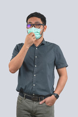 Young man doing concepts wear protective mask against infectious diseases and flu with clipping path,Corona Virus 2019-ncov