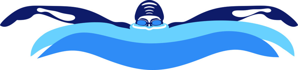 Butterfly Swimming Icon, Athlete Silhouette