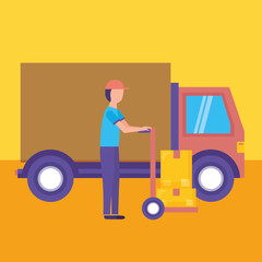 logistic delivery service with truck and courier