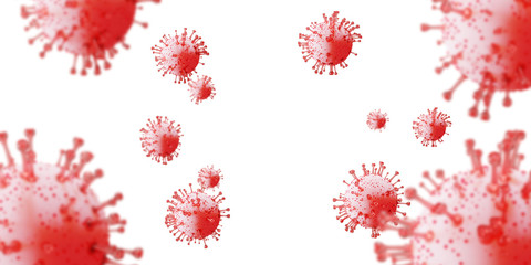 Coronavirus outbreak, COVID-19 3D render infection influenza background as white dangerous flu strain cases as pandemic medical health risk concept with disease cells