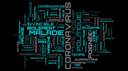 COVID-19 word collage on french language