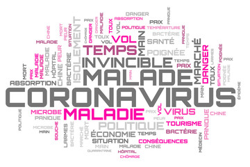 Obraz premium Modern purple COVID-19 word cloud concept on french language