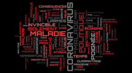 Modern red COVID-19 word cloud concept on french language